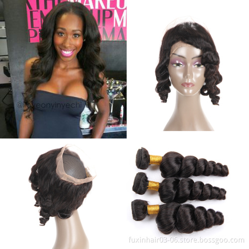 Brazilian Hair 360 Lace Frontal with Bundles 100% Virgin Hair Unprocessed Hair Extension Human 10-22inch
